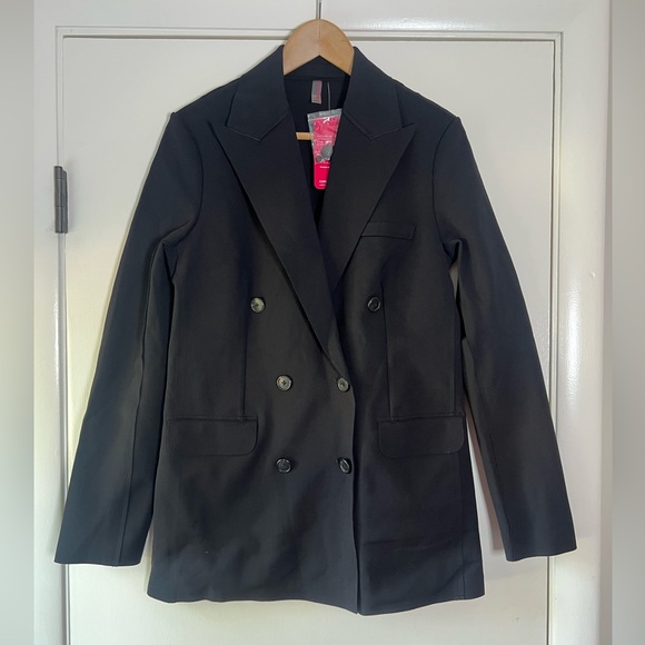 New! COMMANDO Lux Anti Wrinkle Neoprene CEO Double Breasted Blazer Black Small - Picture 4 of 15